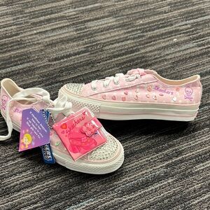 Brand New Skechers Light Pink Sneakers with rhinestones and 3D hearts
